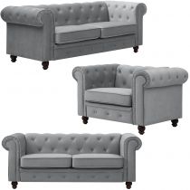 CHESTERFIELD, Offre ensemble Canapé 3 +2 +1 places  en velours gris