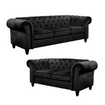 CLOUTE, Offre Canapé \'\ Chesterfield\  3 + 2 places en simili noir