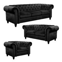 CLOUTE, Offre Canapé \ Chesterfield\  3 + 2 +1 en simili noir