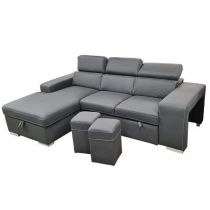 POSTO convertible gigogne 2 places angle gauche, Revêtement Polyester Tex, Chaise longue et 2 poufs